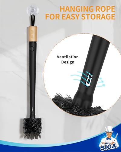 MR.SIGA Water Bottle Brush and Straw Cleaner Brush, Long Handle Bottle Cleaner Brush, 2 in 1 Bottle Cleaning Brush for Sports Bottles, Baby Bottles, Mugs, Straws - color: Black
