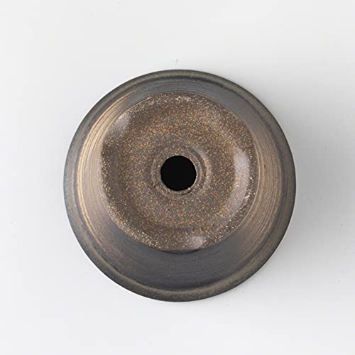 Wazakura Banko Series Small Handmade Rounded Ceramic Bonsai Pot with Drainage Hole 4.3 in (110mm) Made in Japan, Garden Training Container, Flower Succulent Houseplant Planter - Golden Brown - color: Golden Brown