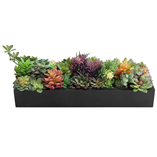 MyGift 15.75 Inch Faux Succulent PlantsArrangement in Black Wood Planter - color: Sleek Black Wood