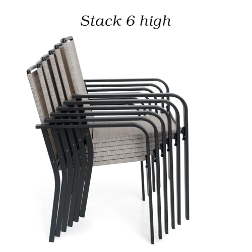 Anmutig 7-Piece Outdoor Dining Set, 63" Patio Table, Stackable Chairs Beige - color: Beige Fabric + Black Frame, size: 63"*38"*28"