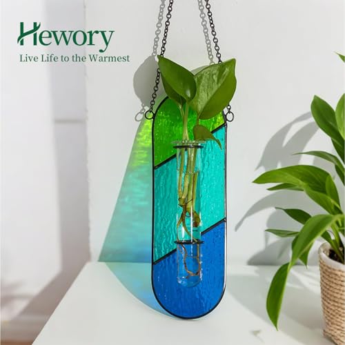 Hewory Stained Glass Window Hanging: 2PCS Propagation Stations Blue & Green - color: Blue-green