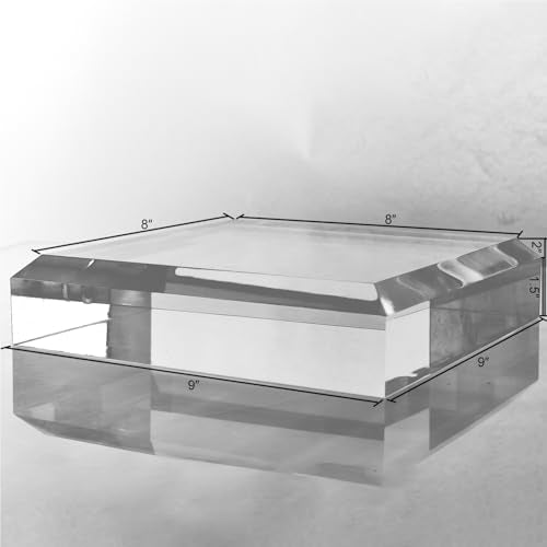 CiaoHER 2in Thickness Beveled Solid Acrylic Display Block Clear Polished Pedestal Stand Riser Solid Base (9x9) - size: 9x9