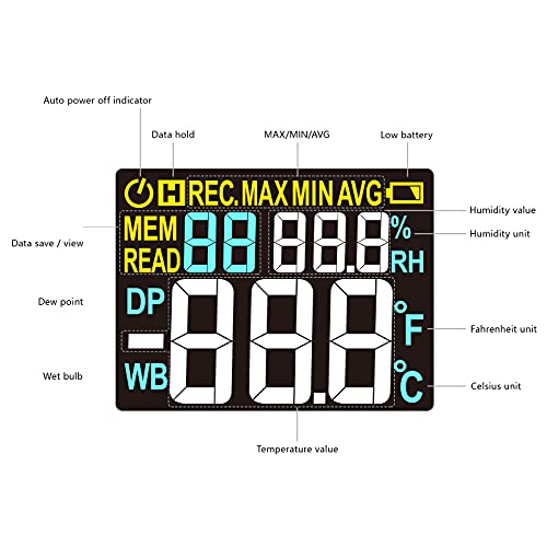 Protmex PT618 Temperature Humidity Meter - Wet Bulb for Indoor/Outdoor | Thermometer Hygrometer Monitor with Ambient, Dew Point, MIN, MAX, Data Hold, LCD Backlight - size: PT618