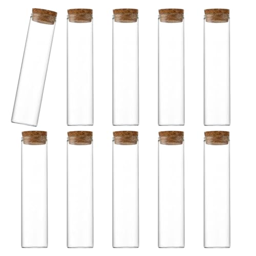 10 Pcs 60ml 2oz Glass Test Tubes with Cork Stoppers Transparent Round Straight Bottles for Candy Storage Scientific Experiments DIY Crafts Wedding Favors