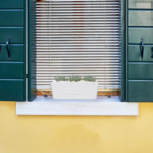 GREANER Window Boxes Planters, 3PCS 16x3.8 Inch Large Herb Planters with Tray, Indoor Succulent Cactus Flowers Vegetable Plastic Rectangle Pots for Balcony, Office, Garden, Outdoor, Windowsill (White) - size: 3Packs/16x3.8in