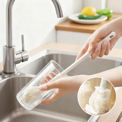 2 Pieces Flexible Silicone Bottle Brush with Long Handle, Long Handle Water Bottle Brush Cleaner, for Narrow Neck Bottles, Water Bottles, Baby Bottles, Flasks