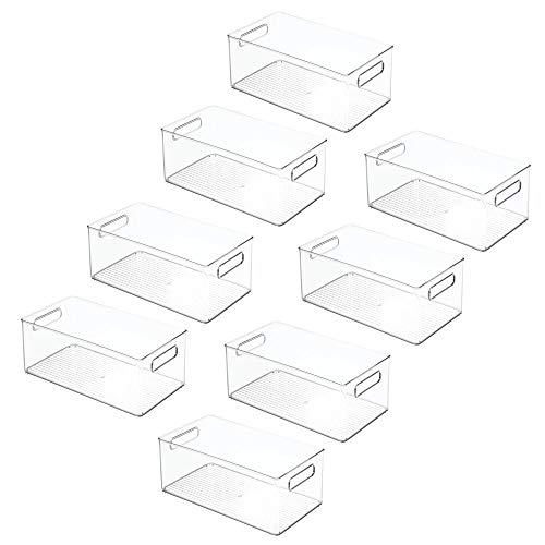 mDesign Deep Plastic Kitchen Storage Organizer Container Bin for Pantry, Cabinet, Cupboard, Shelves, Fridge, or Freezer - Holds Dry Goods, Sauces, Condiments, Drinks, Ligne Collection, 8 Pack, Clear - size: 14.5 x 8 x 6