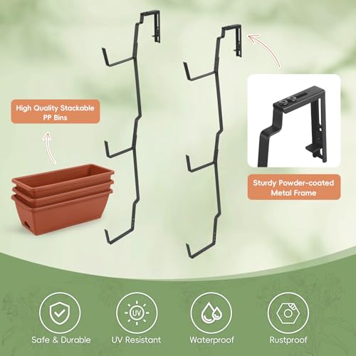 OYEAL Railing Planter Box Window Boxes Planters with Adjustable Brackets - color: Rustic Red