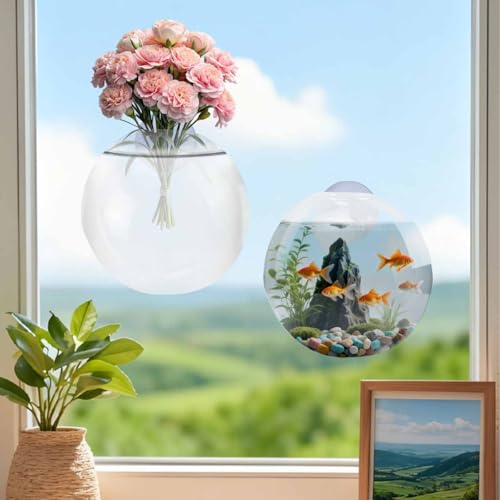 Generic Window Propagation Stations Glass Terrariums Planter, 2 Count | Oblate Shape, Suction Cup Vases, For Hydroponics Plants, Wall Hanging, Home Office Decor