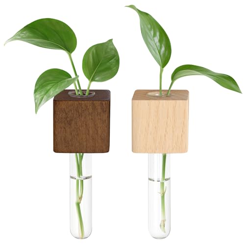 Magnetic Test Tube Flower Vases for Refrigerator, Set of 2 - color: Wood+walnut