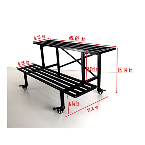 Zhongma 2 Tier Heavy Duty Metal Plant Stand with wheels easy assembly - size: 2-Tier: L45.67 x W17.5 x H16.14 w Wheels