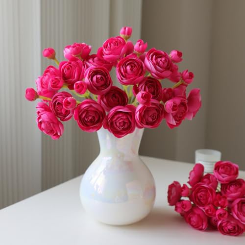 ASTRYAS Ranunculus Artificial Flowers, 18Pcs Hot Pink Fake Mini Ranunculus - color: Hot Pink Ranunculus