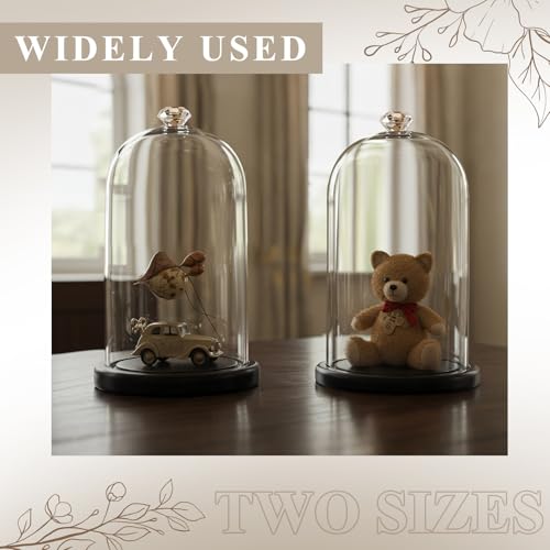 2 Pcs 6 x 10 Inch Cloche Glass Dome with Base Bell Jar, Black | Tall 6x10 Inch Bell Jar, Clear Glass Cloches for Flowers Plants Candle Collectibles, Tabletop Display Case for Figurines - color: Black