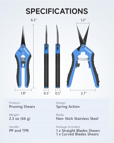Fondwell 2-Pack 6.5" Precision Trimming Scissors Pruning Shears Garden Snip - color: Black (Straight & Curved Blades, 2-pack)