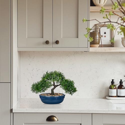 Artificial Bonsai Tree Faux Plants Indoor Fake Plants Decor with Blue Ceramic Pots for Home Table Office Desk Bathroom Shelf Bedroom Living Room Farmhouse Decor - style: Blue Glazed