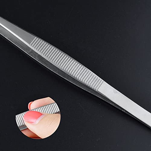 8 Inch Straight Tip Long Forceps Tweezers, Serrated Flat Tips Surgical Tongs Jewelers Needle Metal Sewing Sharp Kitchen Cooking Tweezers With Teeth Knurled Handles (1PCS-200mm) - color: Straight-1pcs-8inch