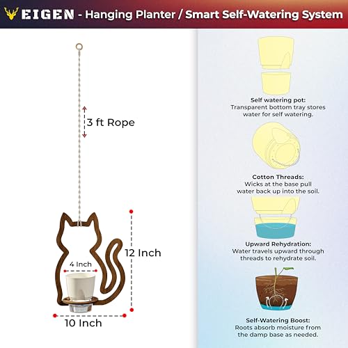 EIGEN Hanging Planters for Indoor Plants - with Self Watering Pots for Indoor Plants (Included), Comes with Macrame Plant Hanger Cord, Cat Decor Planters with Plant Pots (2 Set)