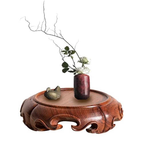 Chinese Hollowed Carved Wood Grain Rosewood Round Stand Base - size: 3.5" L X 3.5" W X 1.3" H