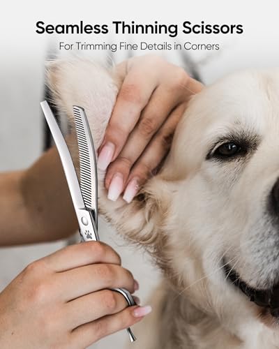 ULG Curved Thinning Dog Shears for Grooming, 7 Inch Professional for Blending, 40-Tooth 15%-20% Rate 440C Stainless Steel - size: 7.0 Inch (Thinning)