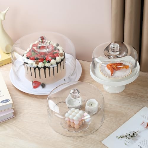 8" Wide Handmade Sturdy Glass Cake Dome, Cake Cover Lid for Cake, Food and Display, Glass Topper For Cake Plate And Cake Stand, Cake Stand Topper, Glass Dome Cloche, Glasss (8"x5.5") - size: 8"x5.5"