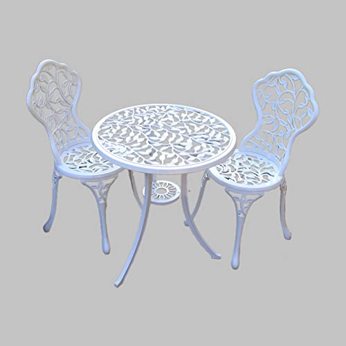 KAILI Patio Bistro Sets 3 Piece cast Aluminum Patio Furniture Outdoor Garden Metal Rust Proof Tables and Chairs White bisrto Set (Leaf-White) - style: leaf-white