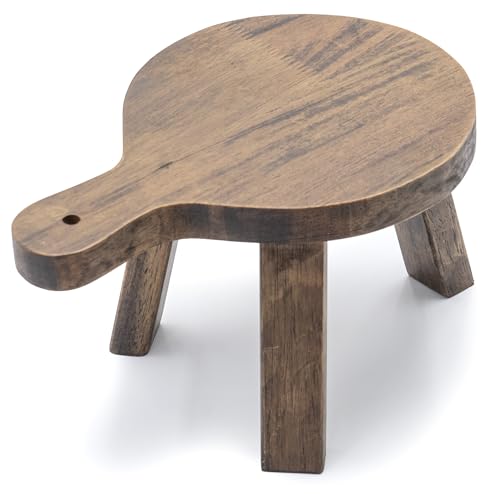 Red Co. 6 inch Tall Mini Round Boho Chic Tabletop Sustainable Rubberwood Stool Display Stand, Casual Country Potted Plant Holder, Brown