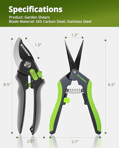 Gardening Scissors, Sharp Plant Trimming Scissors 2 Pack - size: 6.5" Curved & 8.5" Bypass