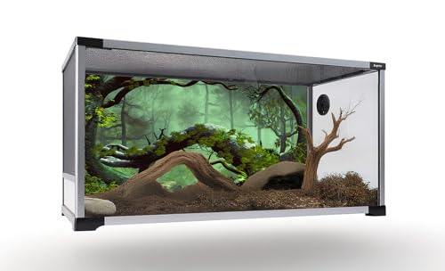 30X18 Inch Misty Forest Terrarium Backdrop with Ancient Stone & Green Trees - Tropical Rainforest Reptile Habitat Background Durable Polyester Decor - size: 30X18in