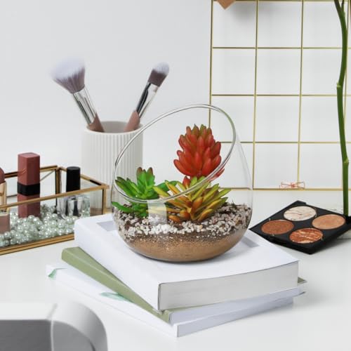 HANABASS Glass 1pc Wedding Cut Event Candle Orb Fish Indoor Floral Containers Slant Bowl Stand Bottle Plant Vase Center Micro Decoration Globe Lifelike Succulents Home Decor