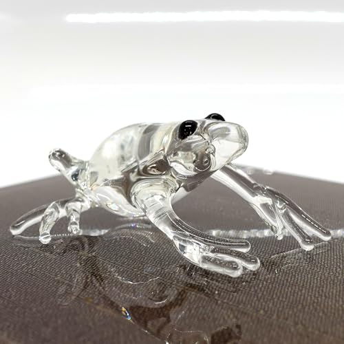 Frog Miniature Tiny Figurines Hand Blown Glass Art Animals Collectible Gift Home Décor (Clear) - color: Clear