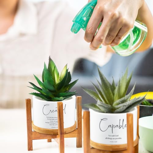 Fumete 24 Set Christian Religious Gift Bulk Bible Verse Succulent Pots with Tray Drainage, 12 Scripture Quote, 3x2 in Mini Ceramic Flower Planter for Home Church Pastor Appreciation Gift (Affirmation) - style: Affirmation