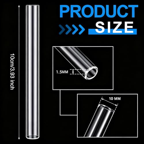 10 Pack 4 Inch Long Borosilicate Glass Blowing Tubes 10mm OD 1.5mm Thick Wall Tubing Clear Tubes For Lab Experiments DIY Projects Industrial Use with 2 Cleaning Brush