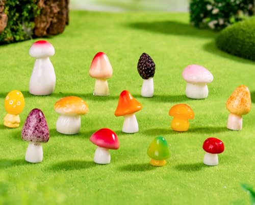JKanruh 47Pcs Tiny Resin Mushroom Figurines Miniature Mushroom Decor for Terrariums,Fairy Gardens Micro Landscape Craft Project Decorations