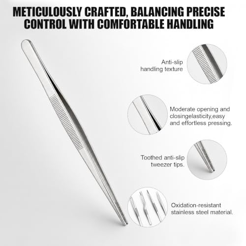 4pcs Garden Tweezers Set, Stainless Steel Precision Plant Tweezers with Different Tips Long Reach Tools for Succulent Bonsai Cactus Aquarium & DIY Use