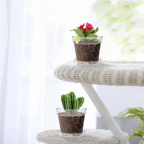 WSMKSZ 4 Inch Clear Nursery Pots, 8 Pack Highly Transparent Plant Pots for Small Indoor Plants with Drainage Holes and Trays, Plastic Seedling Starter Planters for Flowers - size: 4inch 8pcs