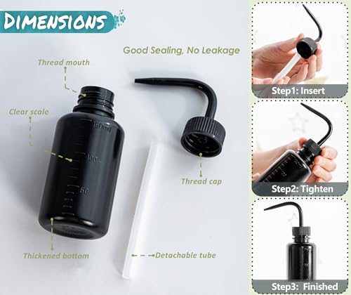 Melphoe Tattoo Wash Bottle Squeeze, 2Pcs 150ml Water Squirt Bottle Succulent Watering, Safety Rinse Watering Tools, Tattoo Supplies, Irrigation Sprinkling Can Wash Plant (Black) - color: Black, size: 5 Ounces