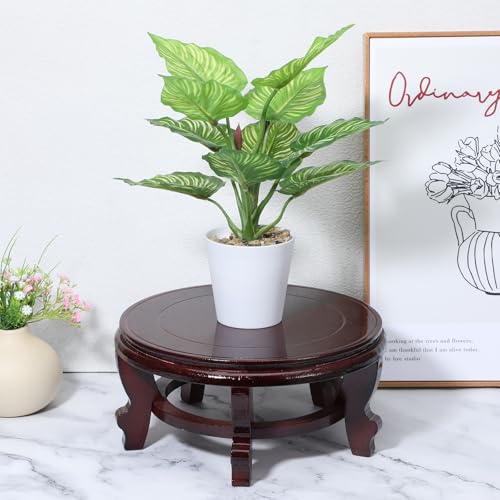 10 Inch Wooden Plant Stand Indoor Chinese Vase Fishbowl Display Stands Round Asian Style Wood Tall Planter Display for Home Indoor Plants Outdoor Decoration