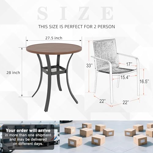 Outdoor Dining Set 27.5" Brown Top Round Table and Navy Blue Chairs 3 Piece - color: Navy, size: 27.5"x27.5"-Round Brown Top