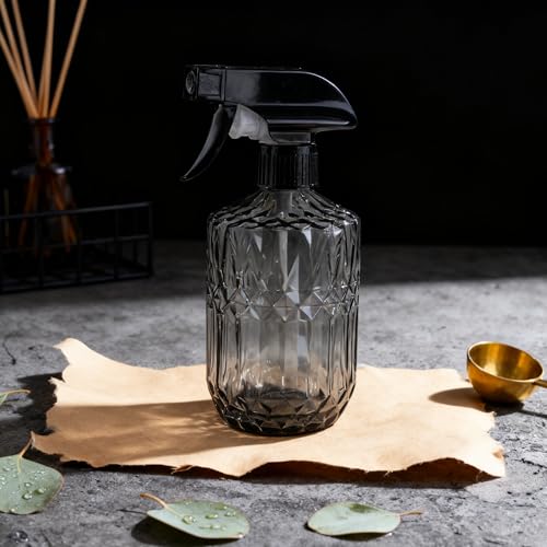 Glass Plant Mister Bottle, 15oz, Dark Grey, Adjustable Nozzle | Refillable Spray Bottle, Small Handheld Water Spray Bottle for Indoor Flowers, Outdoor Gardening, Cleaning, Pets Care, Hair - color: Dark Grey