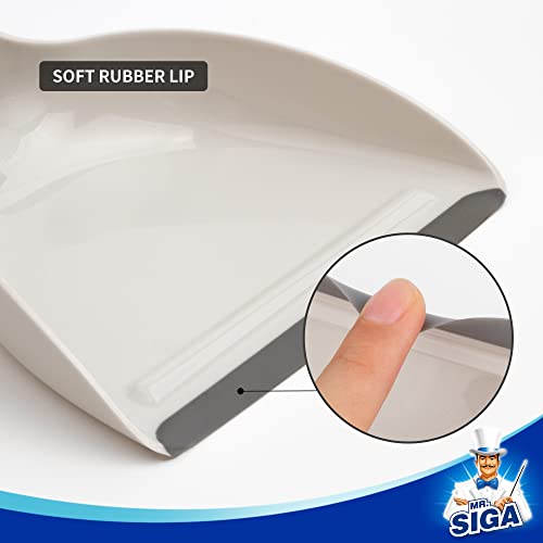 MR.SIGA Mini Dustpan and Brush Set, Bamboo Handle, White, 1 Set | Portable cleaning brush and dustpan combo, handheld brush and dustpan combo with hanging loop - color: White