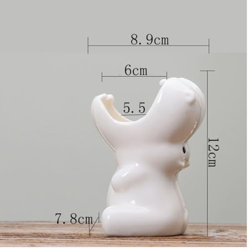 Cute Succulent Pots,White Ceramic Indoor Planters with Drainage and Wood Tray,Round Shallow Flower Plant Pots Decoration Hippo - style: Hippo