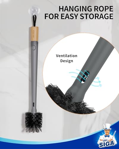 MR.SIGA Water Bottle Brush and Straw Cleaner Brush, Long Handle Bottle Cleaner Brush, 2 in 1 Bottle Cleaning Brush for Sports Bottles, Baby Bottles, Mugs, Straws - color: Gray