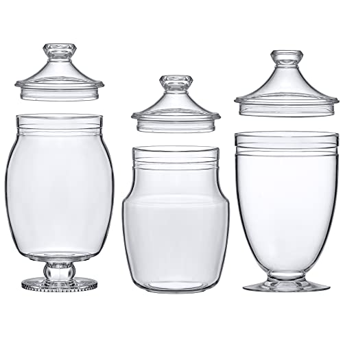 Amazing Abby - Keep - Acrylic Apothecary Jars (3-Piece Set, 52/50/46 oz) (NOT Glass), Plastic Jars with Lids, Bathroom Canisters, Candy Buffet, Wedding Display, BPA-Free and Shatter-Proof