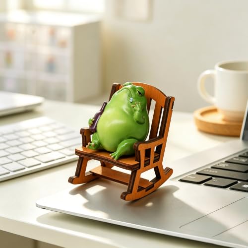 Miniature Frog Statue Figurine with Mini Chair - color: Brown Chair