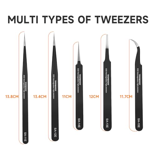 TOWOT 5 PCS Precision Tweezers Set, Premium Anti-static Stainless Steel for Craft, Electronics, Soldering, Jewelry Making, and Experimental Work Industrial Tweezers - style: Set