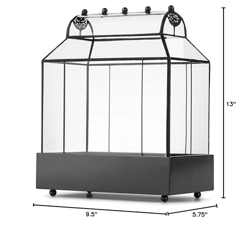 H Potter Glass Wardian Case, Curved Glass Terrarium Planter, 11.5 Inch Tall | Curved Glass, Tabletop Terrarium, Real Glass, Powder-Coated Metal, Indoor Plants
