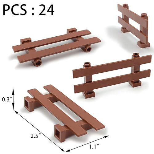 24pcs 1x8 Fences Building Block Toy Garden Farm Pieces Accessories - color: Brown-2