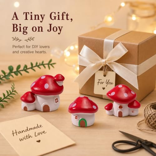Miniature Resin House Figures Set - Tiny Fairy Garden Buildings & Mushroom Castle for Terrarium, Dollhouse Decor, DIY Landscape Ornaments, Potted Plants (3PCS Cartoon Mushroom Houses)