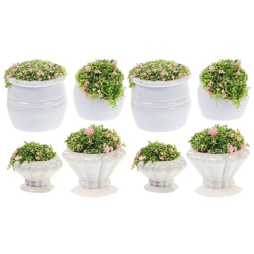 Abaodam 8Pcs Dollhouse Plants 1 12 Scale Miniature Fairy Garden Accessories | Mini Plants for Dollhouse Enthusiasts DIY Craft Lovers Plastic Miniature Flower Pots 4 Types