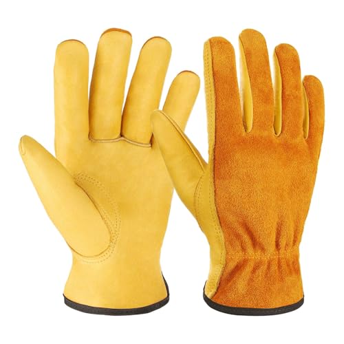 Leather Work Garden Gloves for Men & Women,Safety Work Gloves for Gardening, Welding, Construction, Farm, Ranch, etc. Thorn Proof , Planting,Heavy Duty,Roses Pruning Gardening Working Gloves, Gifts M - size: Y-M
